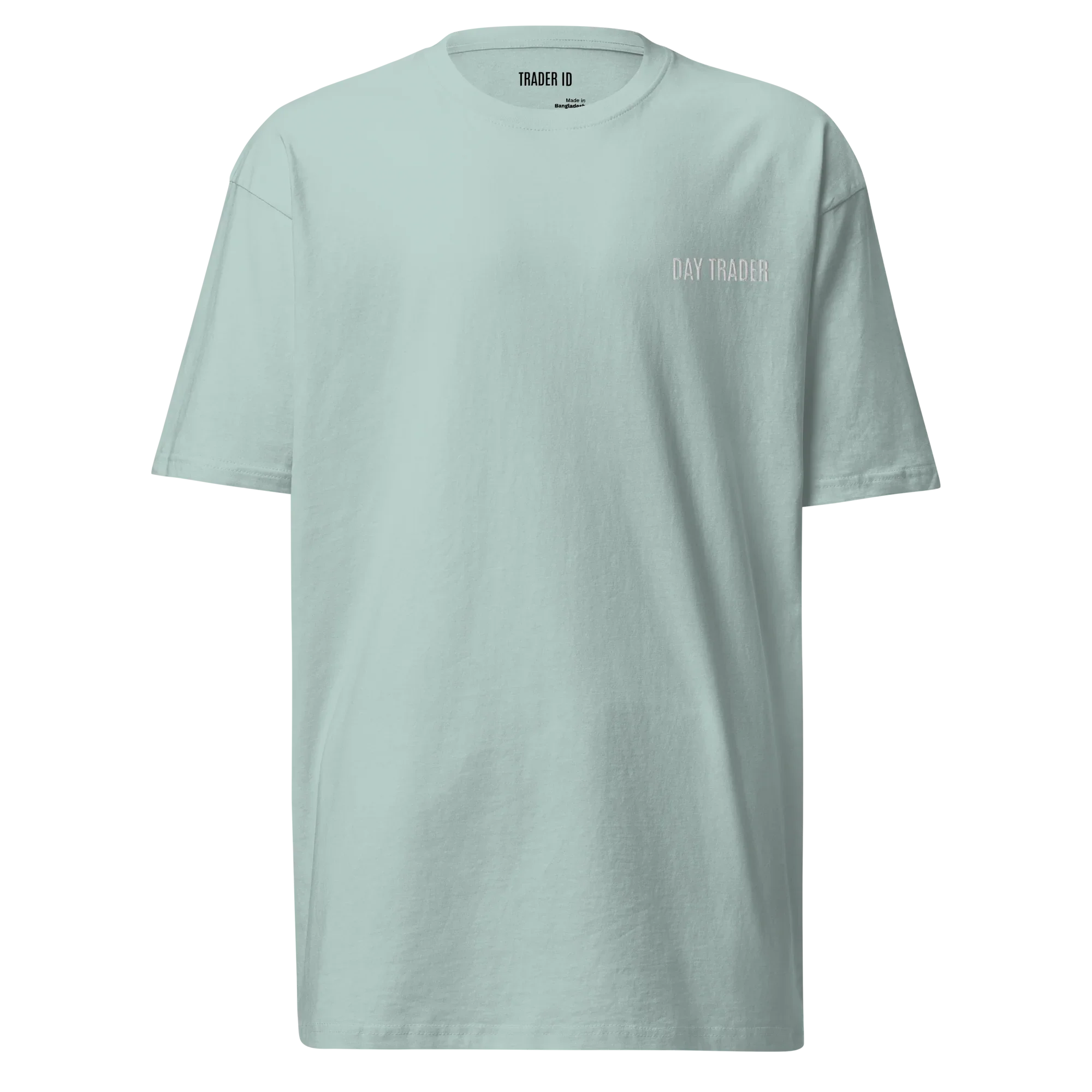 Trader Id Day Trader mens premium heavyweight embroidered t-shirt boxy fit male trading clothing