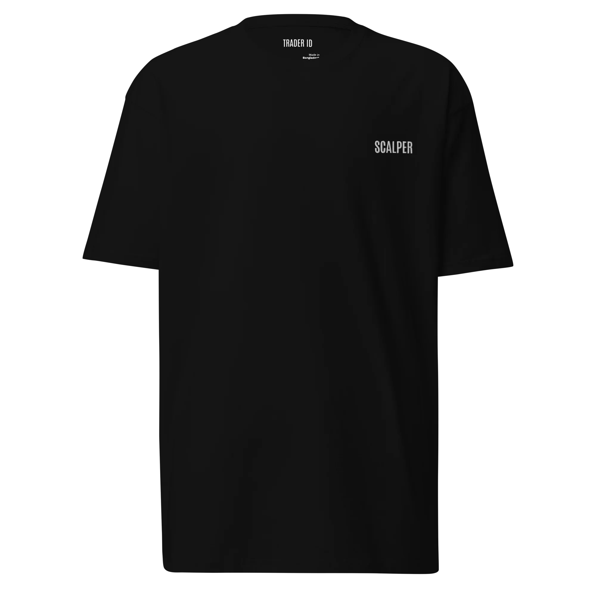 Trader Id Scalper mens premium heavyweight embroidered t-shirt boxy fit male trading clothing