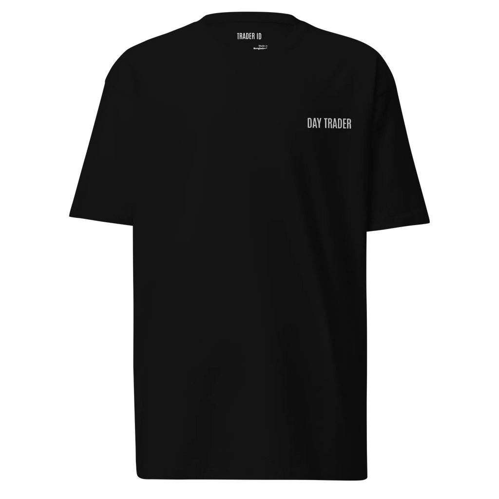 Trader Id Day Trader mens premium heavyweight embroidered t-shirt boxy fit male trading clothing