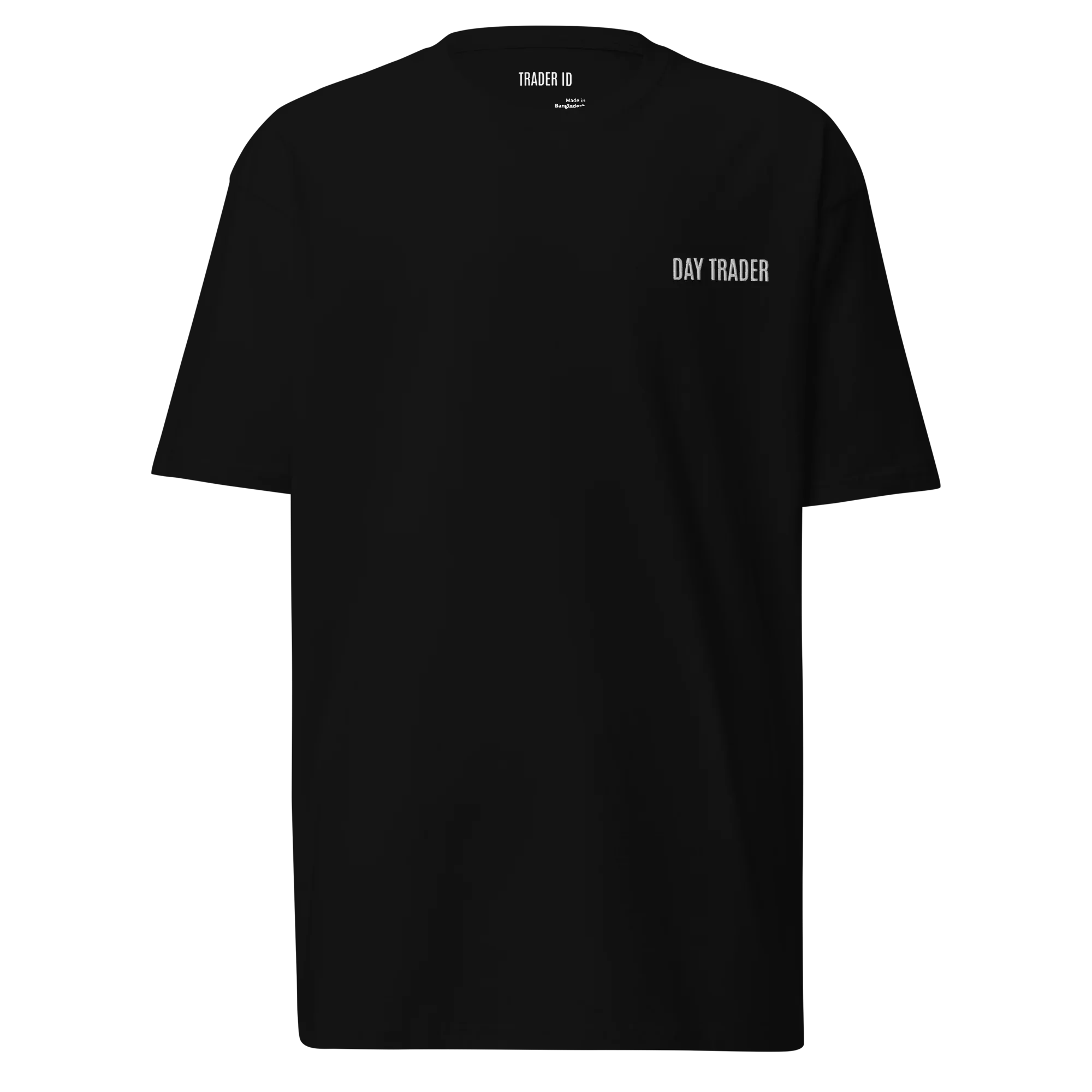 Trader Id Day Trader mens premium heavyweight embroidered t-shirt boxy fit male trading clothing