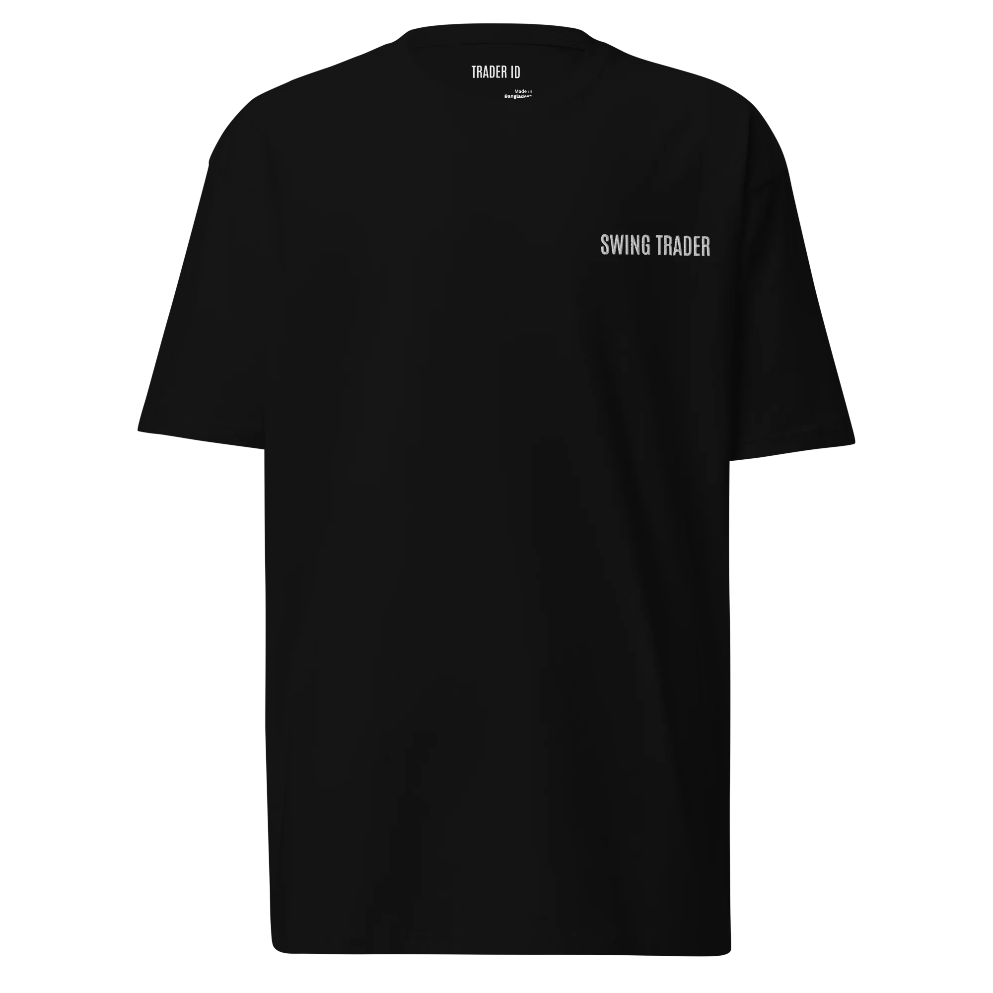 Trader Id Swing Trader mens premium heavyweight embroidered t-shirt boxy fit male trading clothing