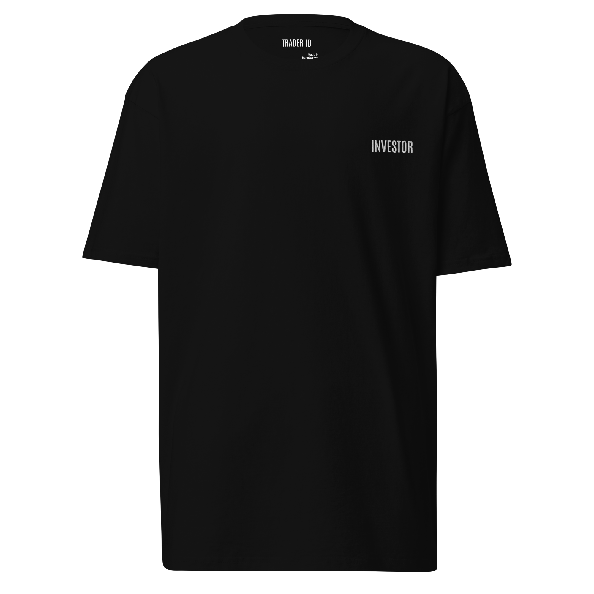 Trader Id Investor mens premium heavyweight embroidered t-shirt boxy fit male trading clothing