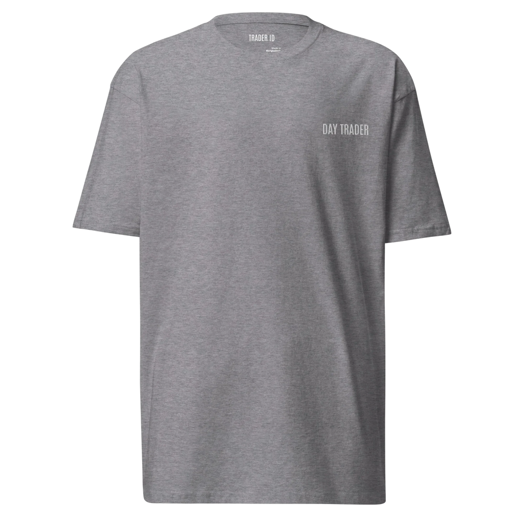 Trader Id Day Trader mens premium heavyweight embroidered t-shirt boxy fit male trading clothing