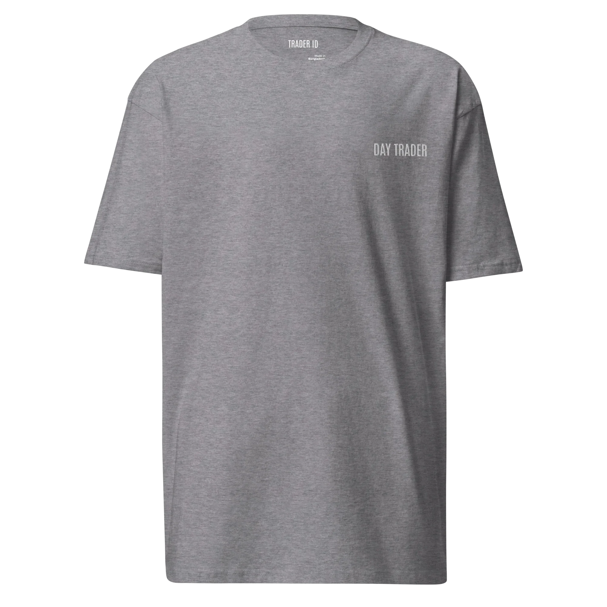 Trader Id Day Trader mens premium heavyweight embroidered t-shirt boxy fit male trading clothing