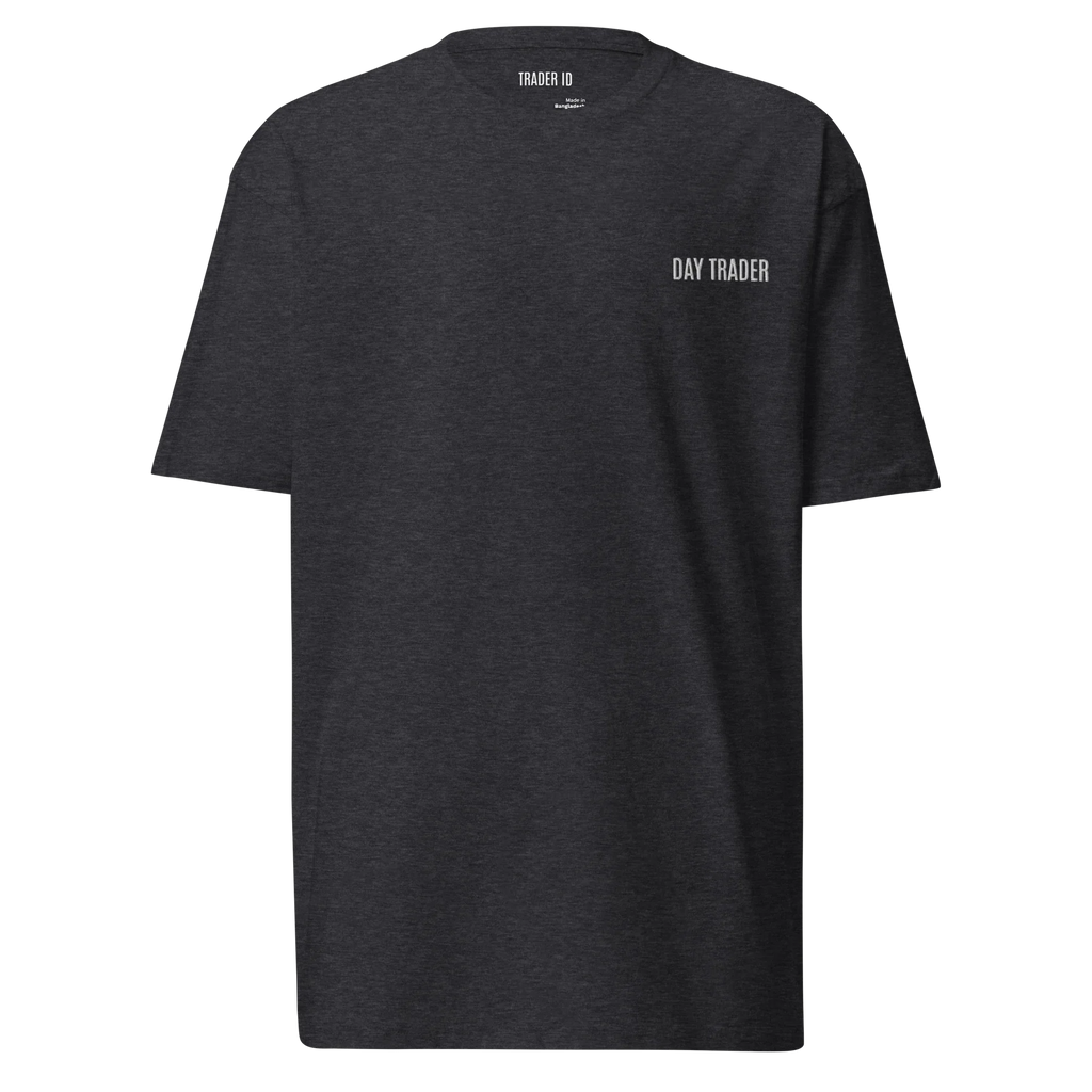 Trader Id Day Trader mens premium heavyweight embroidered t-shirt boxy fit male trading clothing