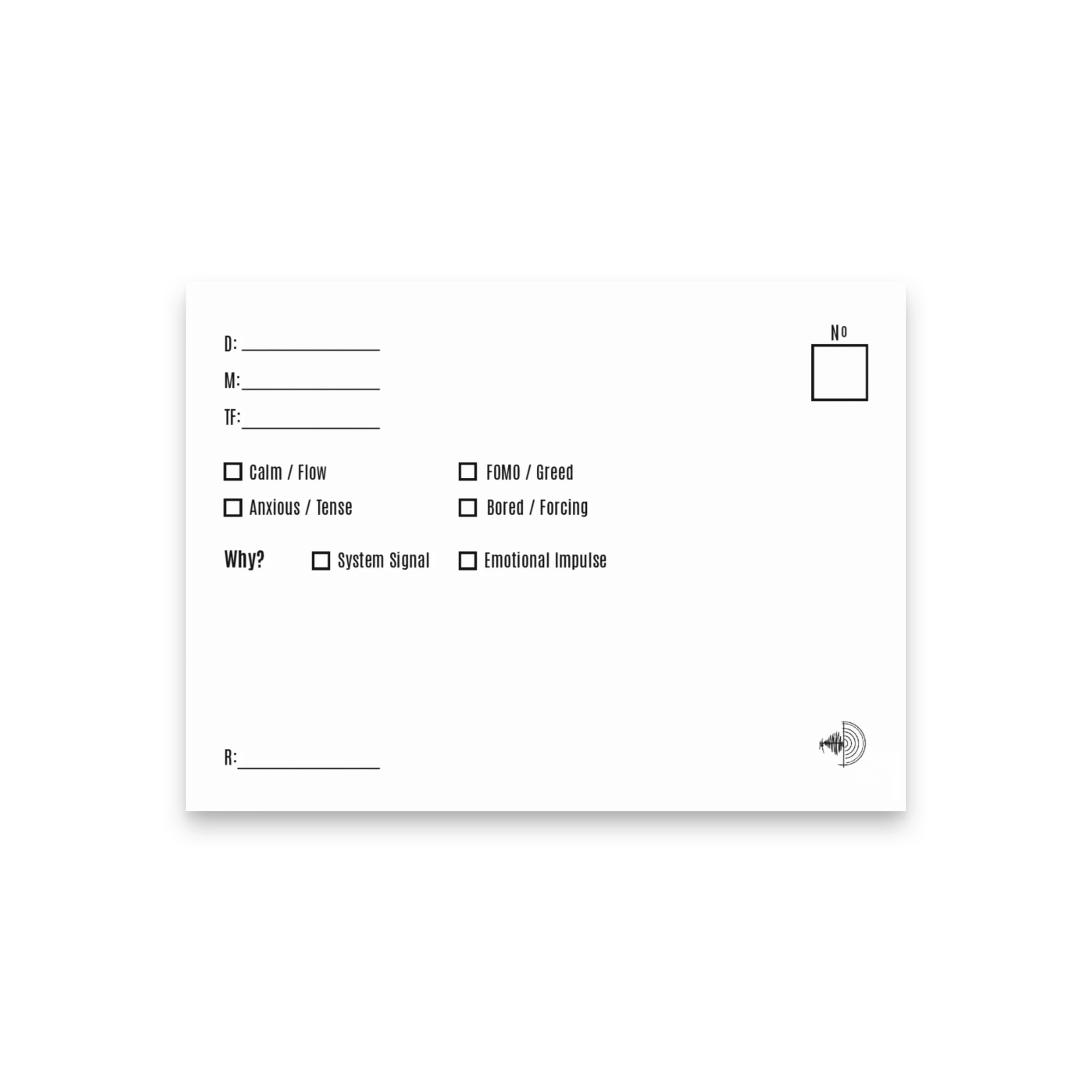 Trader Id Mental Check post-it notes work-friendly edition for tracking emotional state and trade validity white paper with black text