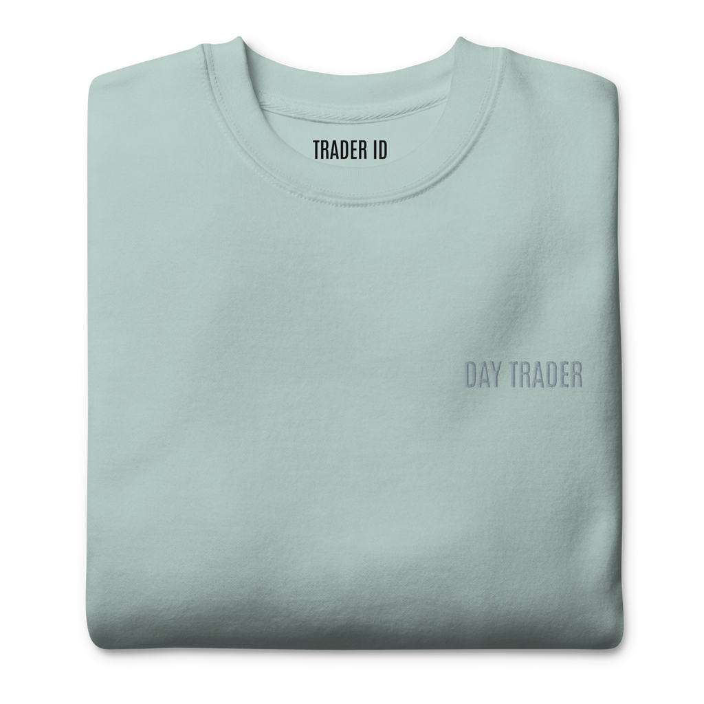 Trader Id Day Trader unisex premium embroidered crewneck sweatshirt minimalism style trading streetwear clothing