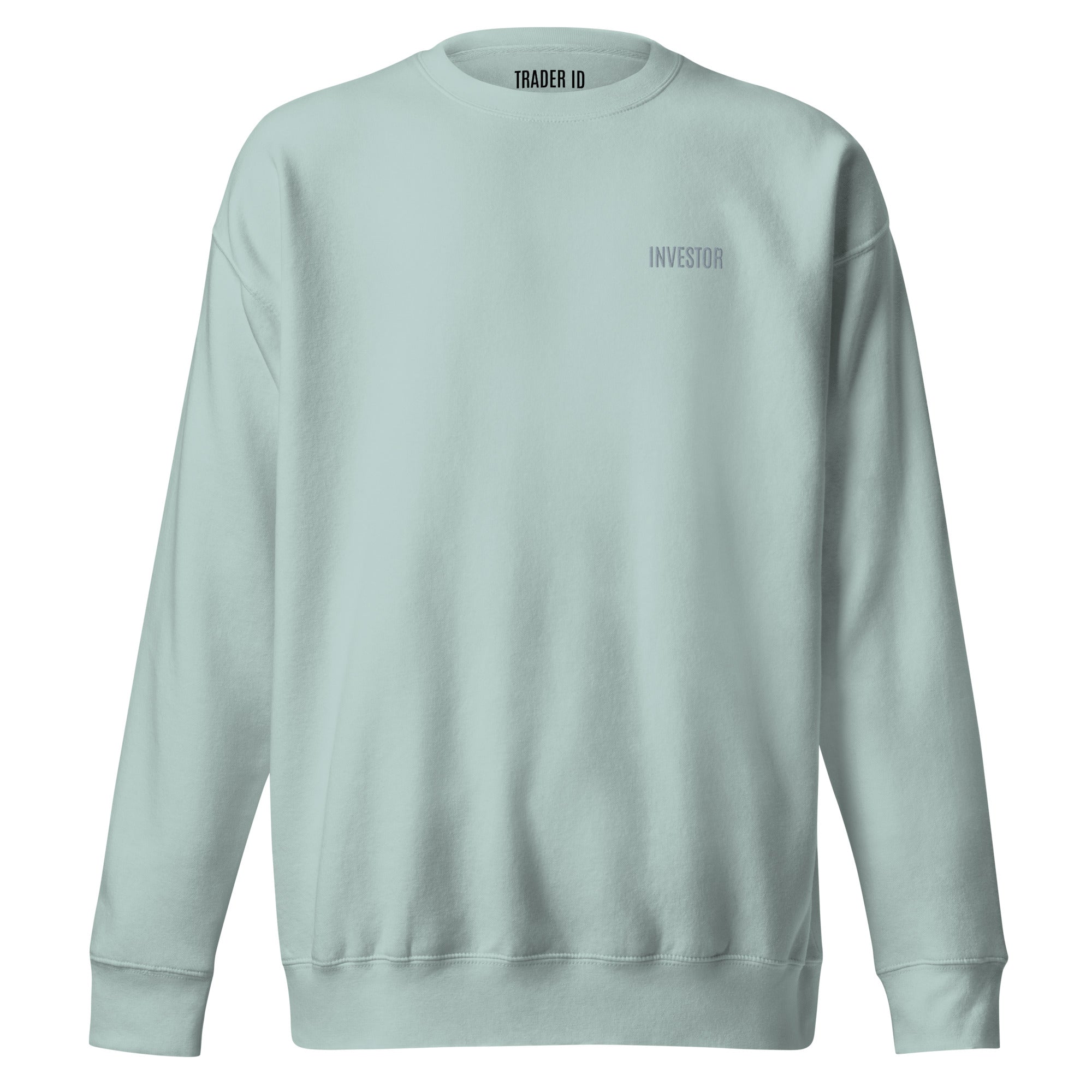 Trader Id Investor unisex premium embroidered crewneck sweatshirt minimalism style trading streetwear clothing