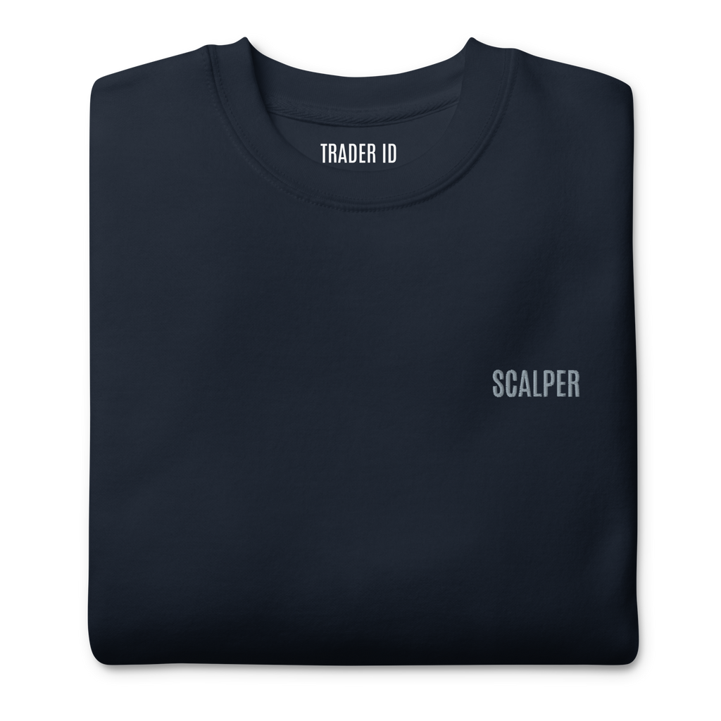 Trader Id Scalper unisex premium embroidered crewneck sweatshirt minimalism style trading streetwear clothing