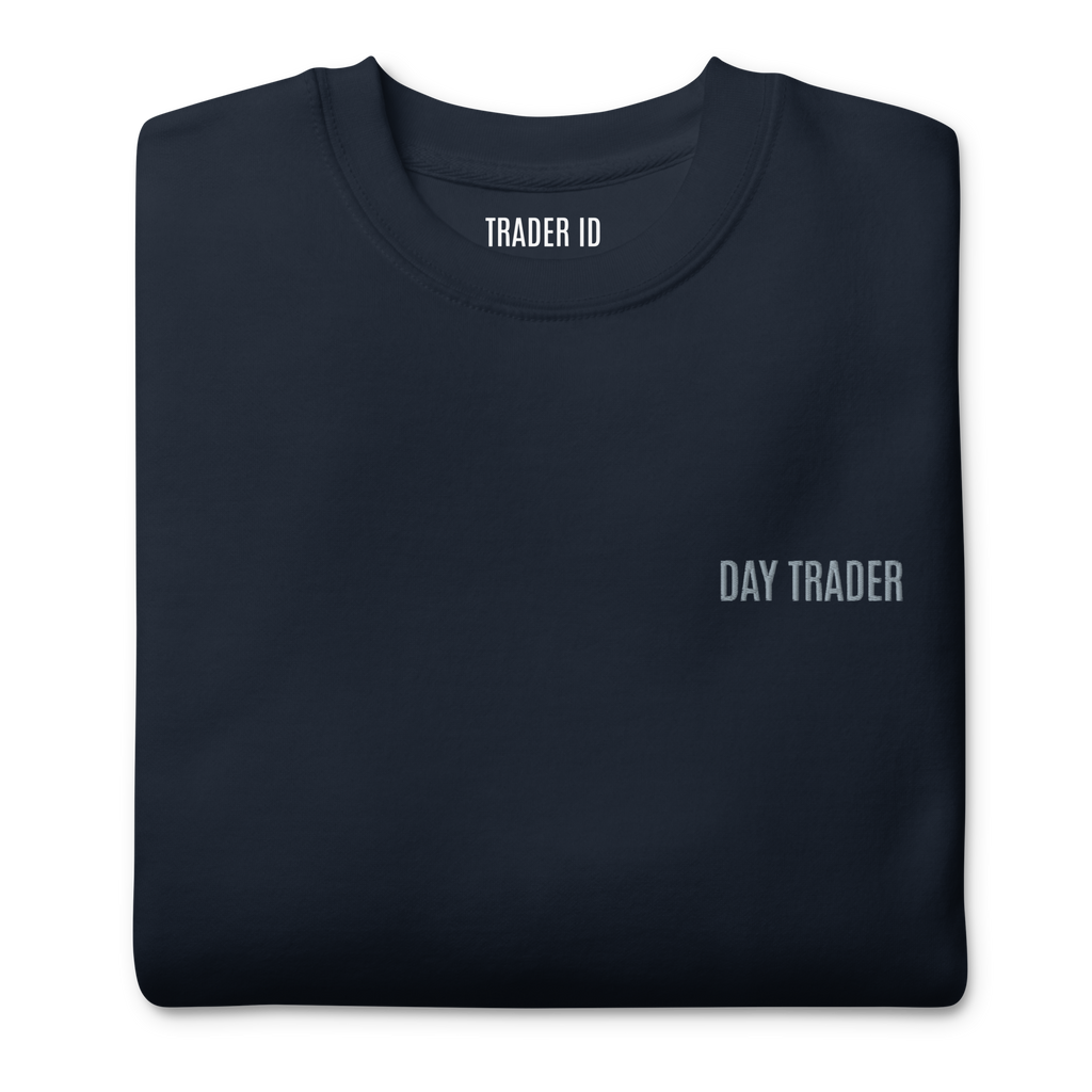 Trader Id Day Trader unisex premium embroidered crewneck sweatshirt minimalism style trading streetwear clothing